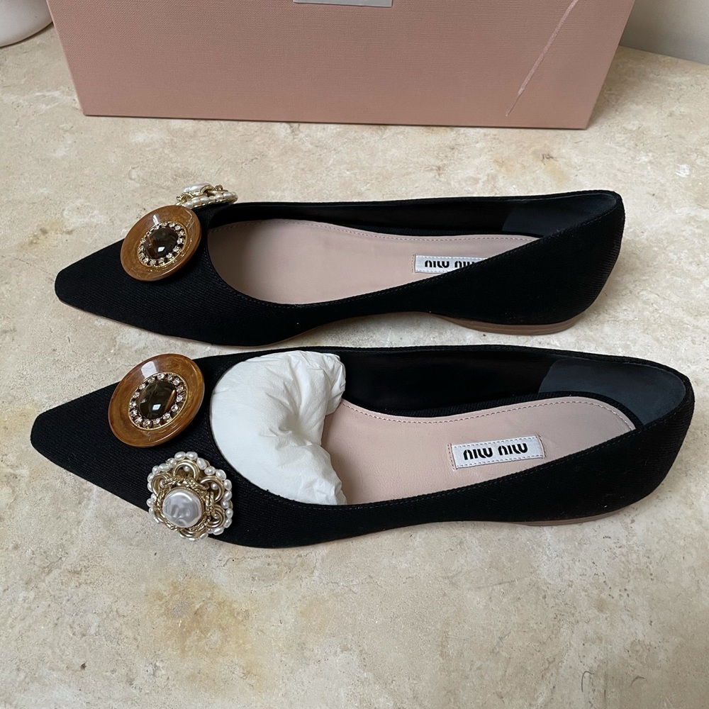 Authentic Miu Miu black denim flats size 40 NIB - Picture 10 of 16